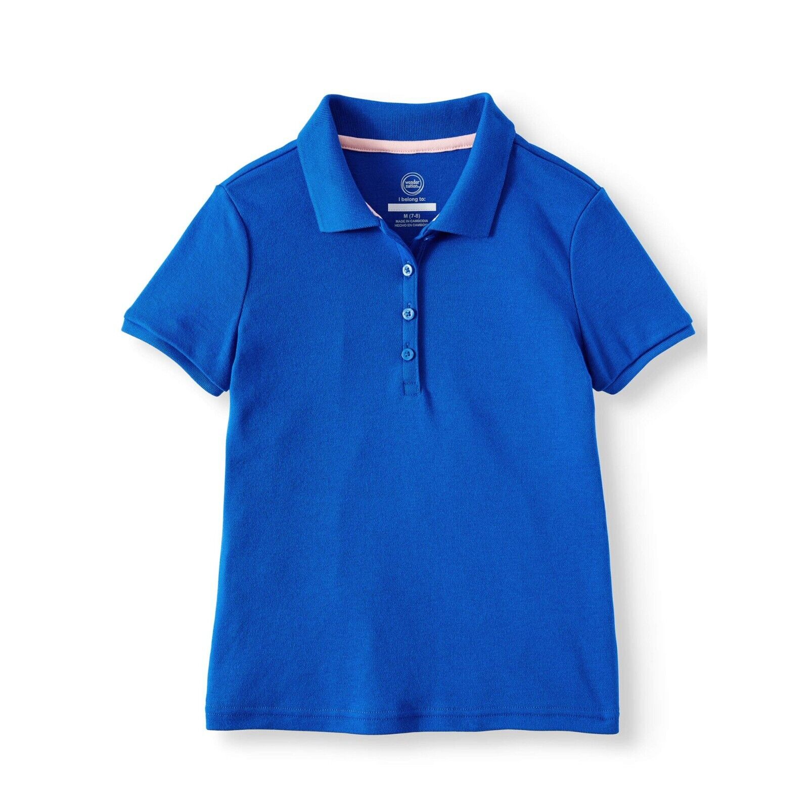 Wonder Nation Girls School Uniform Short Sleeve Interlock Polo, Blue Size XXL(18