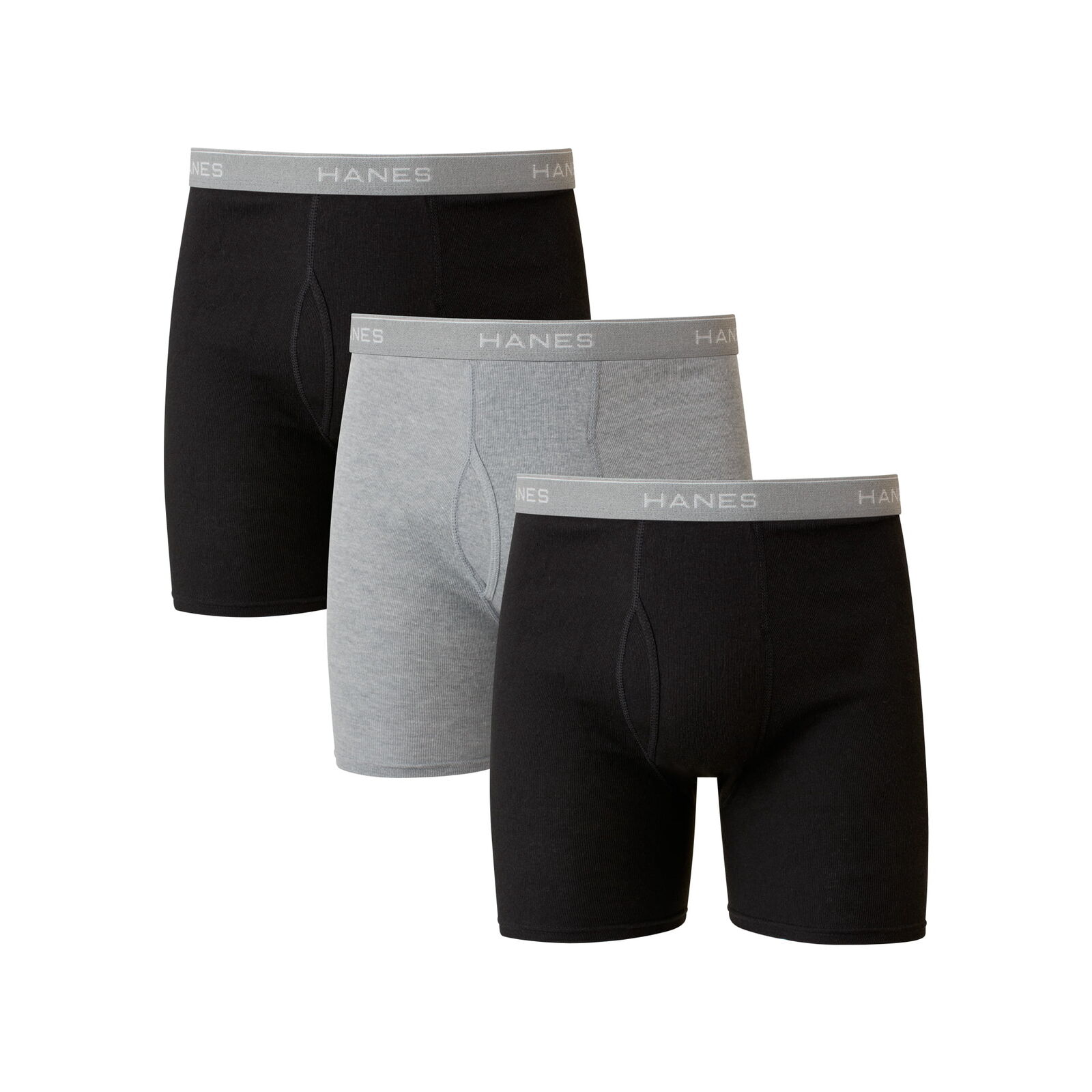 Hanes Men's Black/Grey Boxer Briefs, 3 Pack Size XL