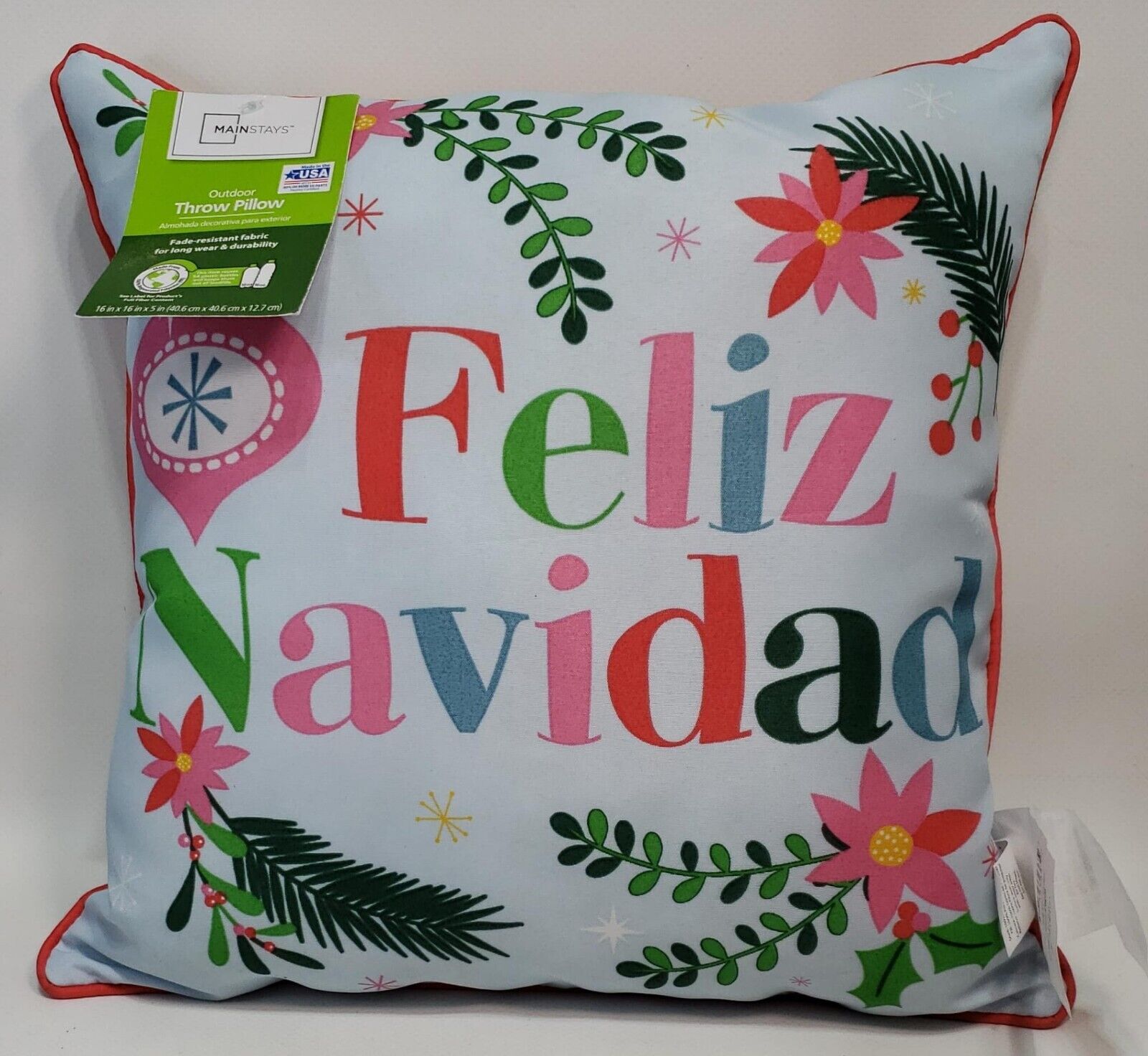 Mainstays Feliz Navidad Ornament Reversible Outdoor Throw Pillow 16