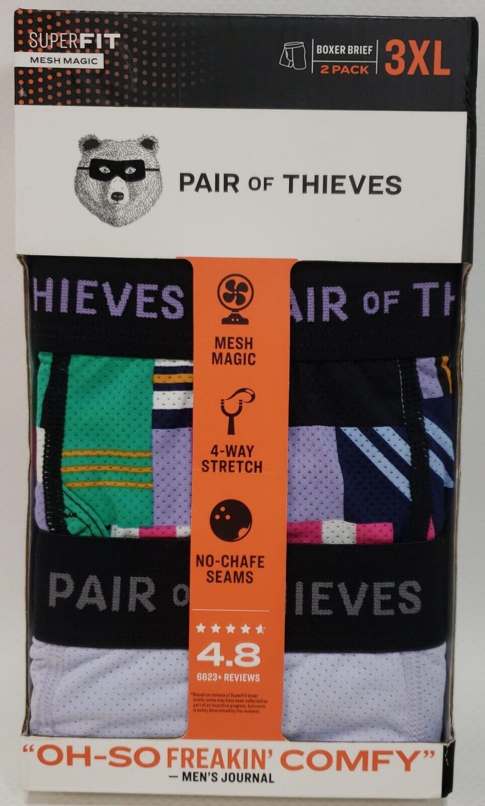 Pair of Thieves Men's SUPERFIT 2-Pack Adult Boxer Briefs, Assorted color 3XL