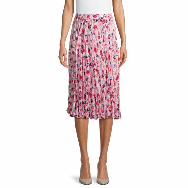 Time and Tru Women's Midi Crinkle Skirt Floral Pink Size XXXL
