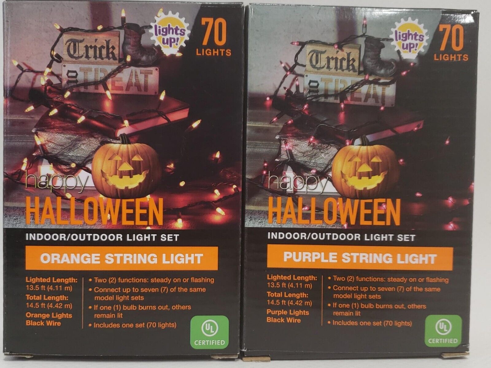 Lot Of 2 Happy Halloween Trick Or Treat Led Indoor/Outdoor Light Set, 70 Lights