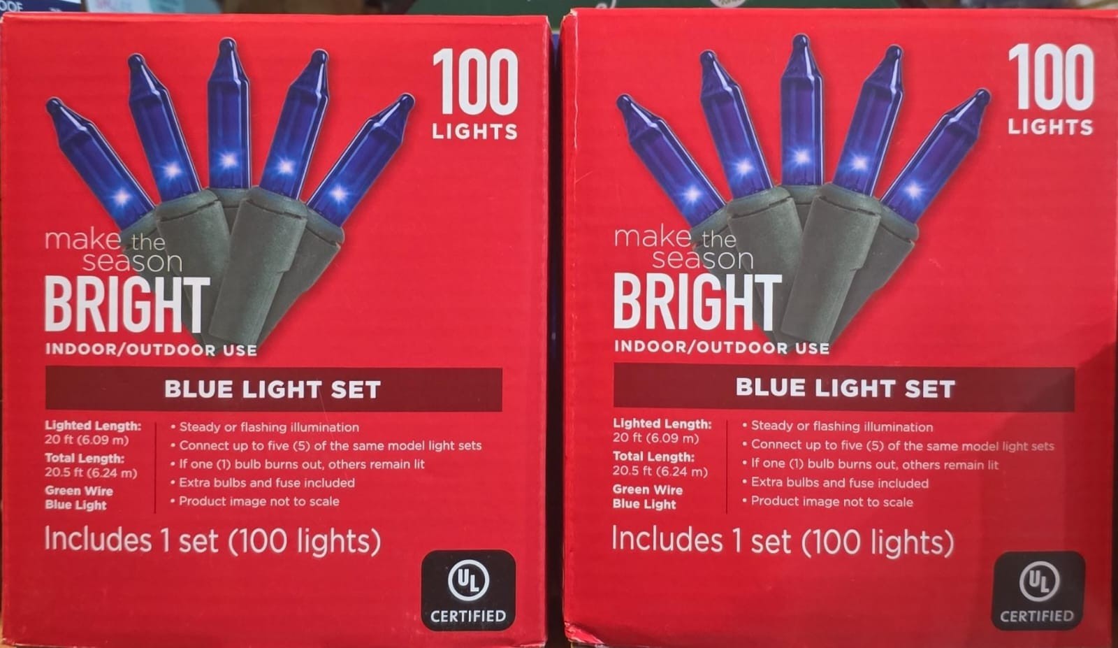 Lot Of 2 Make The Season Bright 100 Blue Light Set, 20-Ft Green Wire