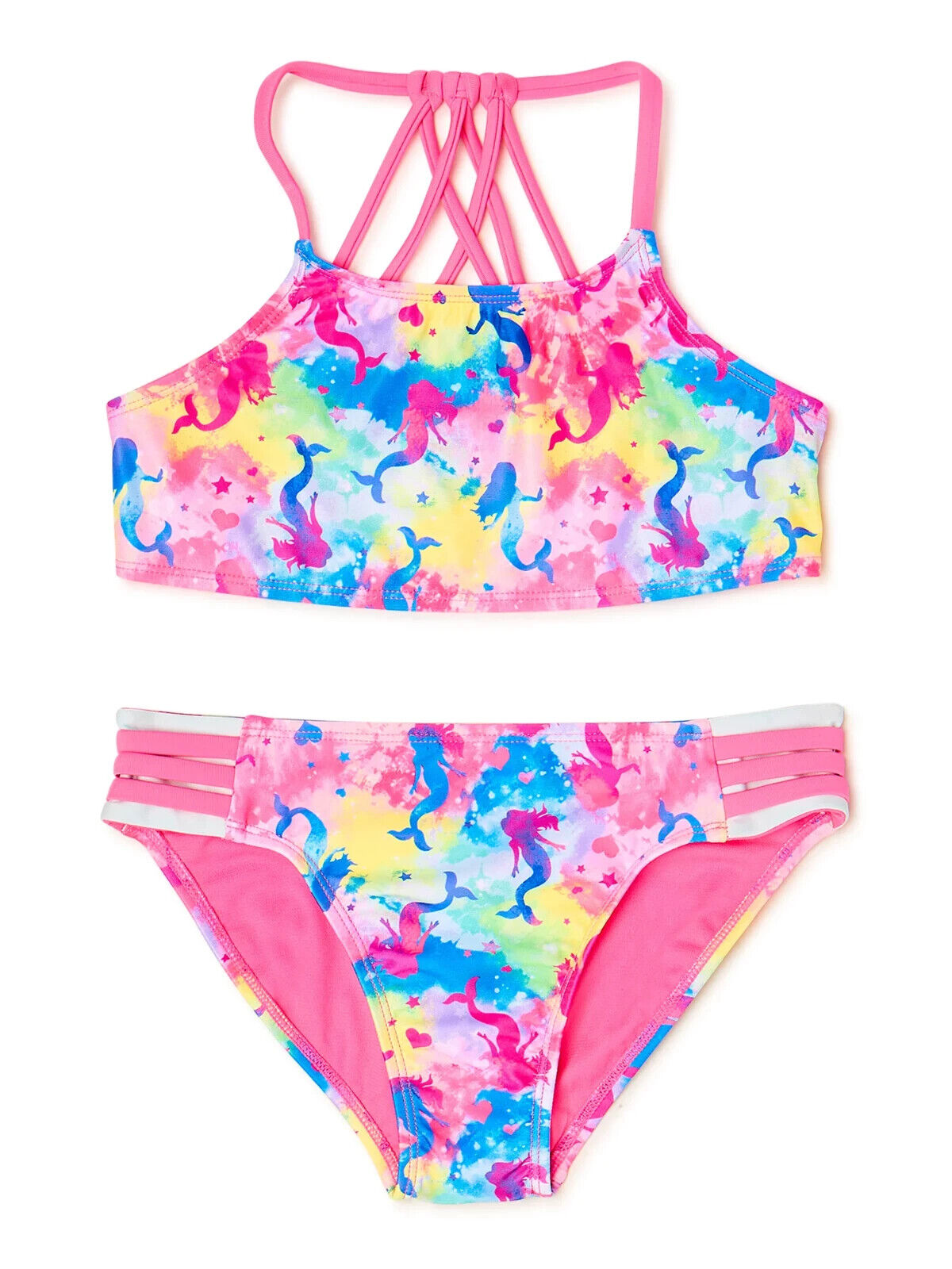 Wonder Nation Girls 2-Piece Mermaid Bikini Swimsuit, Pink Size L(10-12)