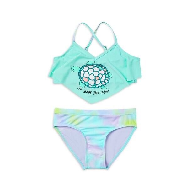 Justice Girls 2 Piece Flounce Top Bikini Swimsuit Mint Size XL(16/18)
