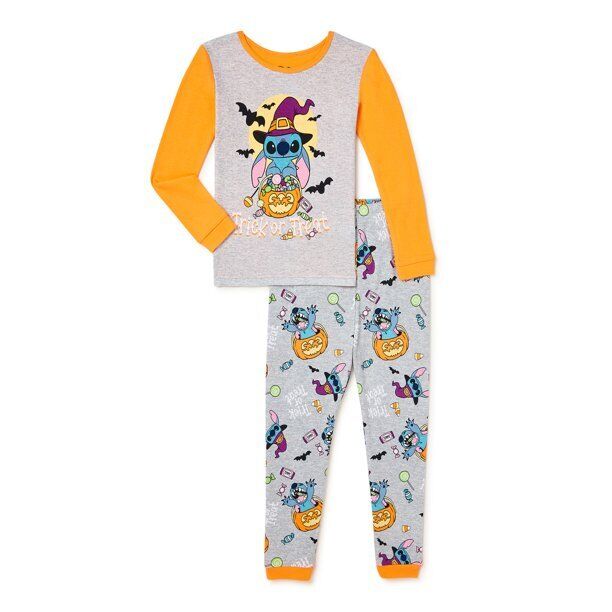 Lilo & Stitch Girls Halloween Long Sleeve 2-Piece Pajama Set, Orange Size 10