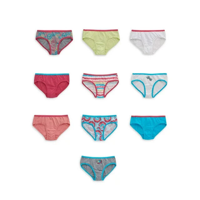 Hanes Girls' Tagless Super Soft Cotton Hipsters, 10 pack Assorted Colors Size 10
