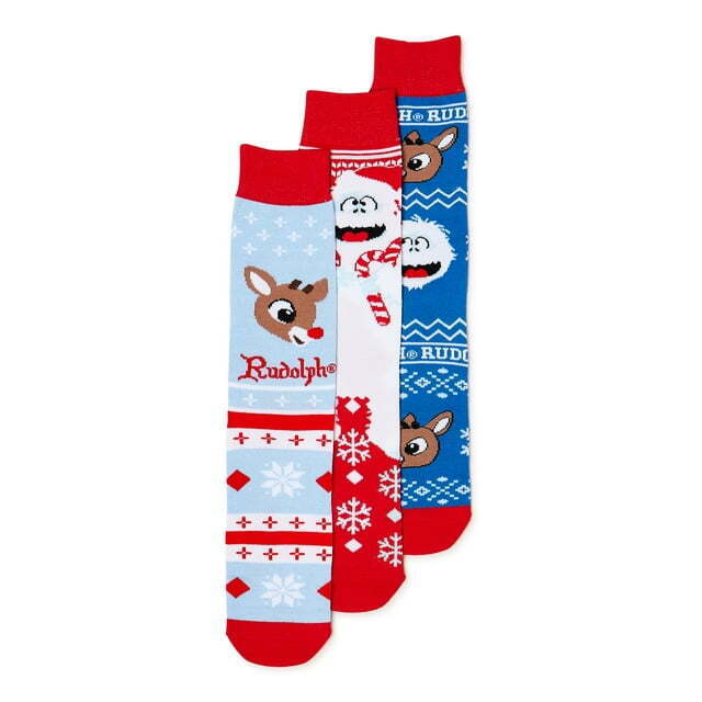 Rudolph Men's Crew Socks, 3-Pack Fit Shoe Size 8-12 Multicolor
