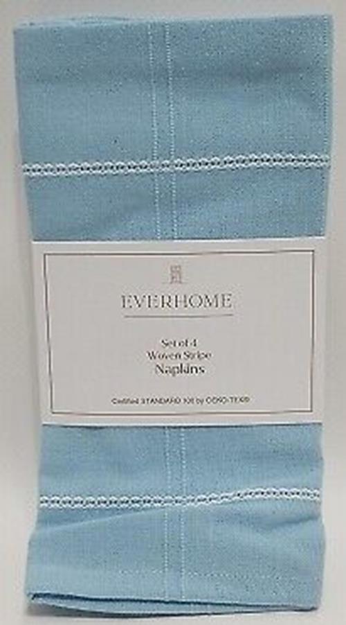 Everhome Set Of 4 Woven Stripe Napkins, Blue Size 18inx18in