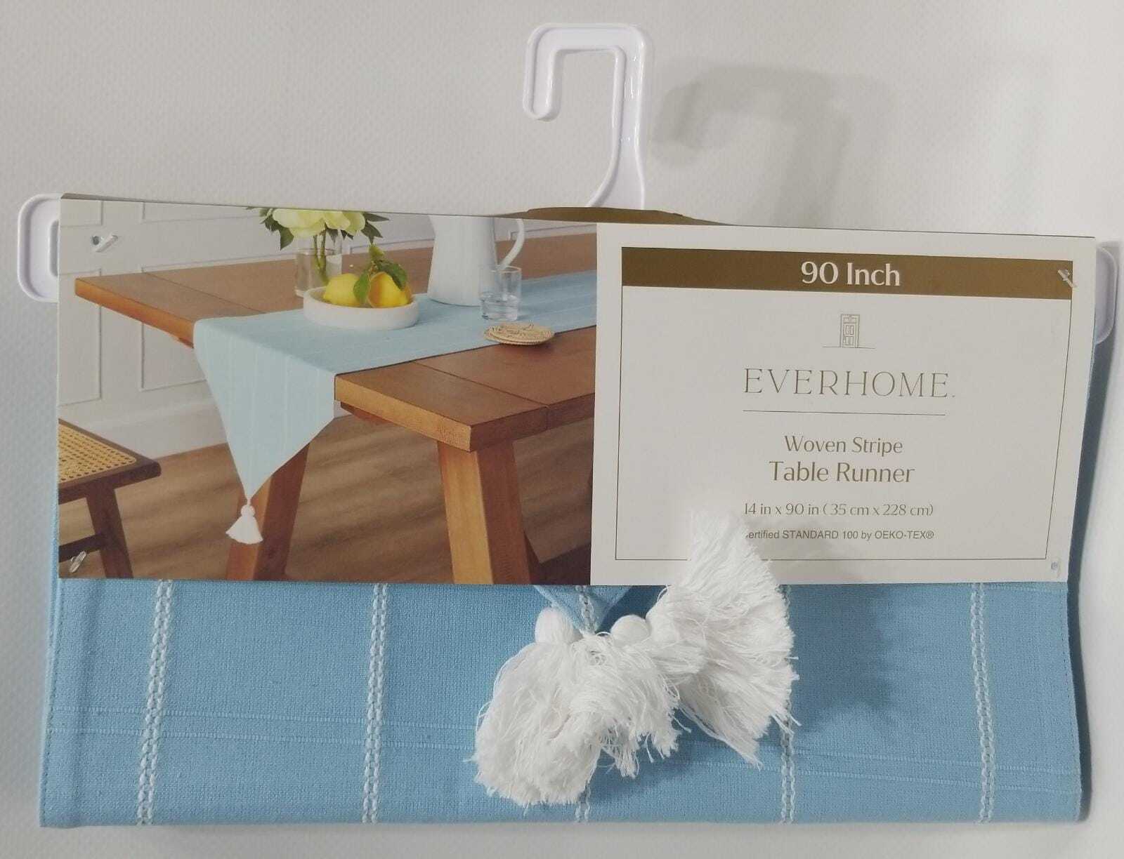 Everhome Woven Stripe Table Runner, Blue Size 14