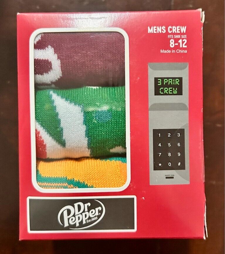 Dr. Pepper Men's 3-Pack of Crew Socks with Novelty Gift Box, Sizes 8-12