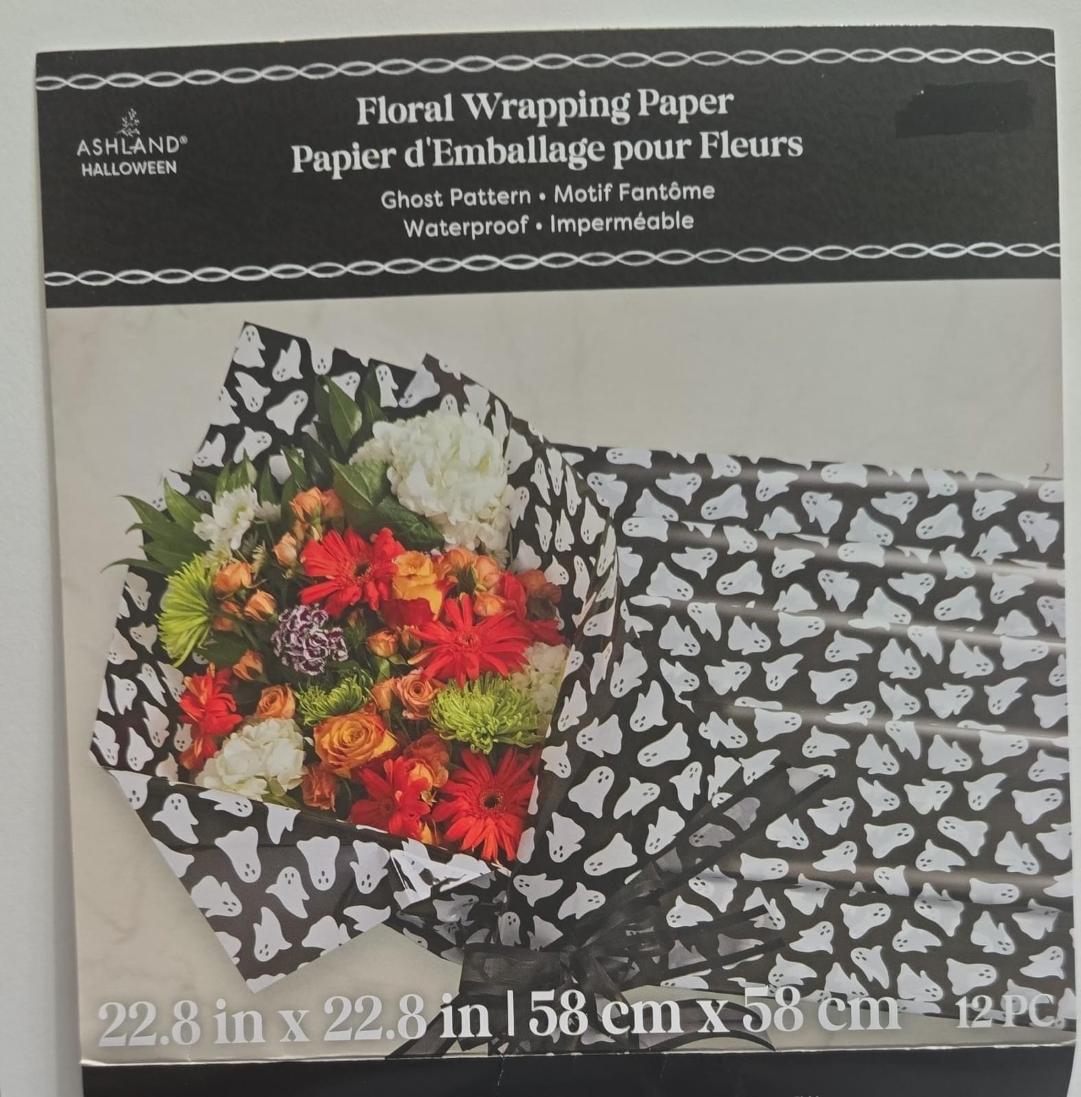 Lot Of 2 Ashland Floral Wrapping Paper, Ghost Pattern 12 pieces (24 total)