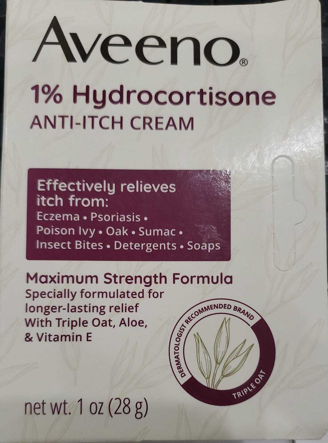 Aveeno Maximum Strength 1% Hydrocortisone Anti-Itch Cream, Triple Oat