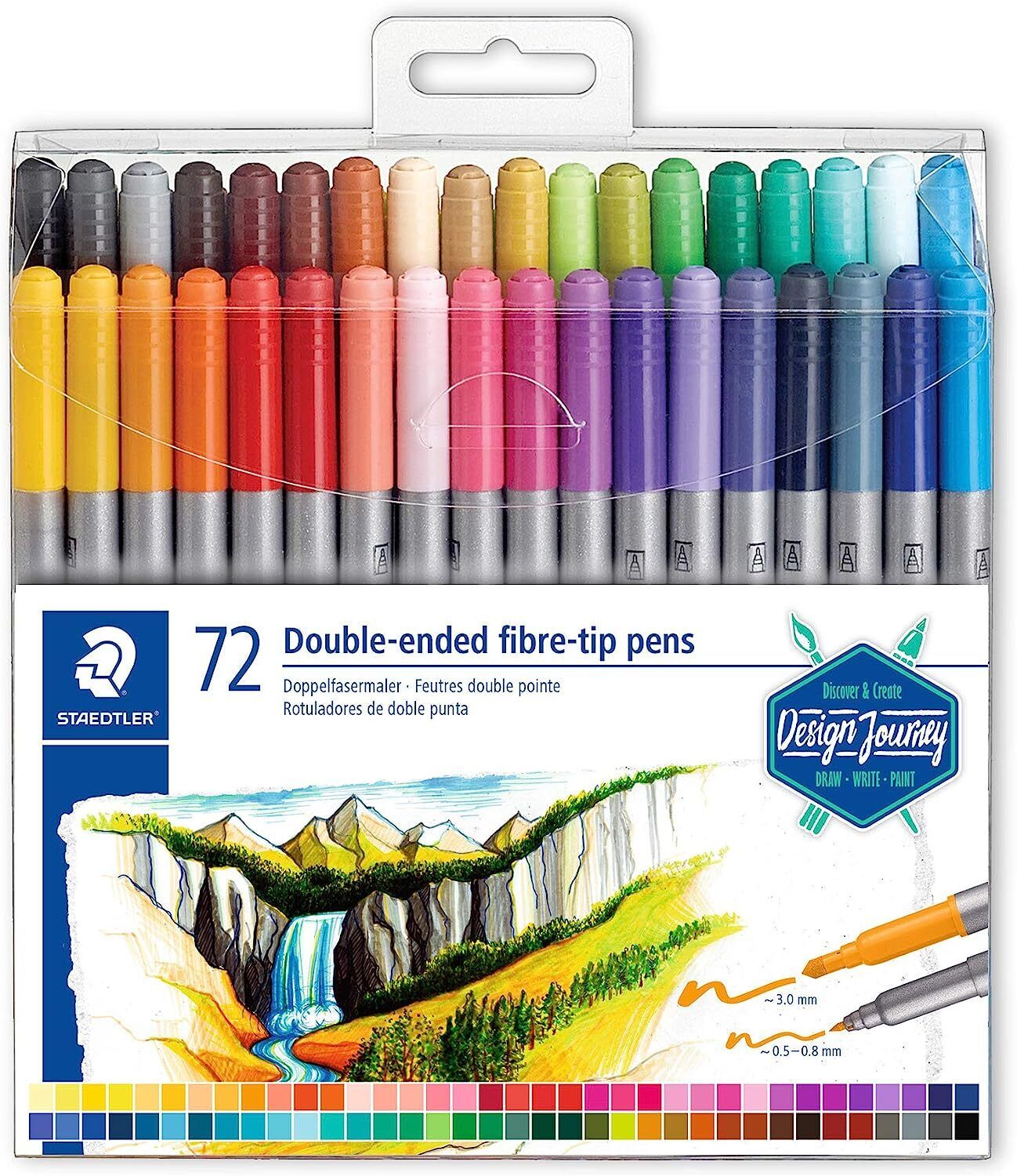 STAEDTLER Fiber Markers, Double Ended, Assorted Colors, 72/Pack (320TB72)