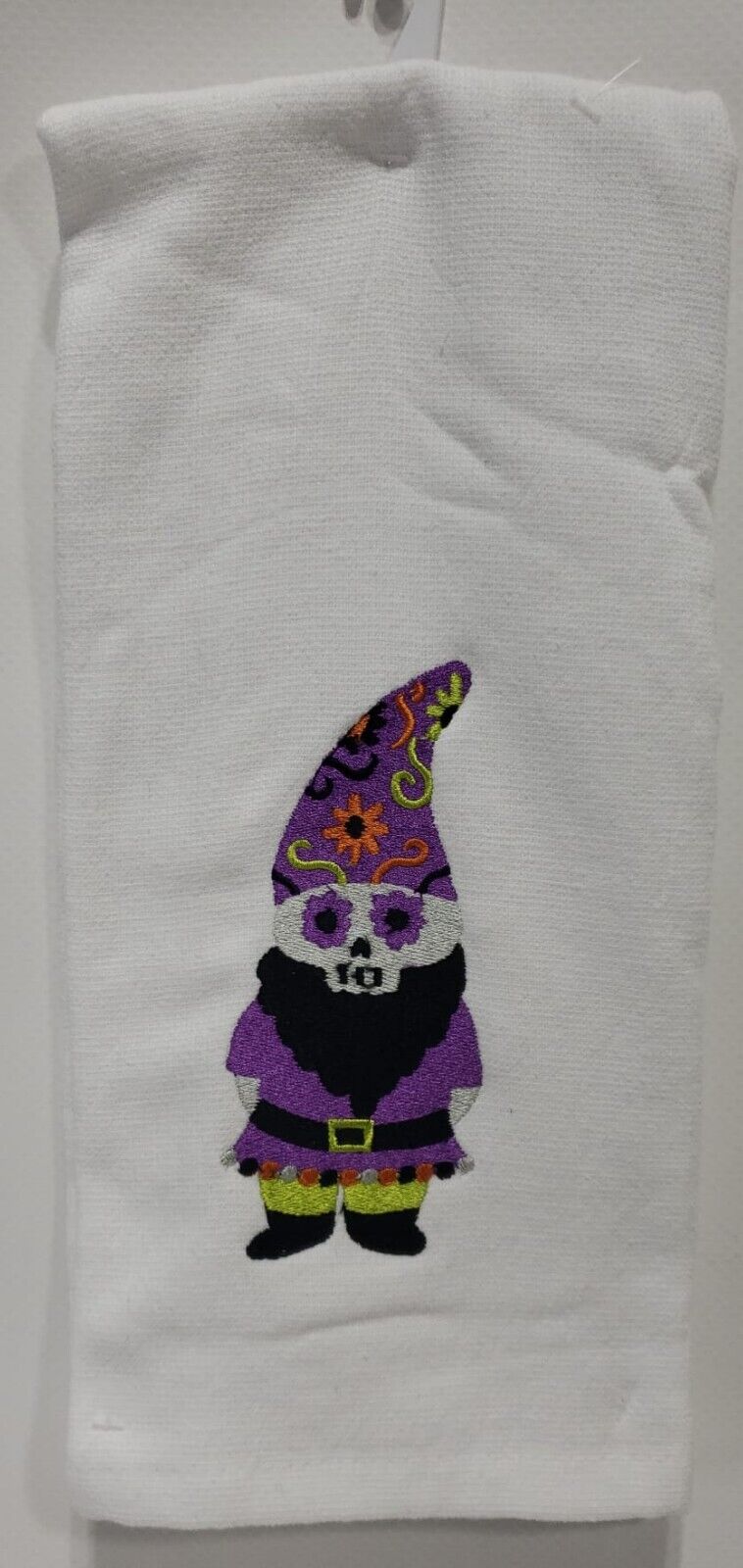 Day of the Dead Skull Gnome Kitchen Towel White
