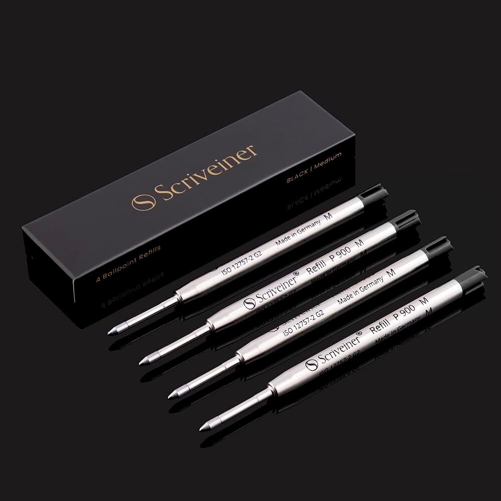 Scriveiner Ballpoint Refill Black Medium - 4 Ballpoint Refills Designed Pens