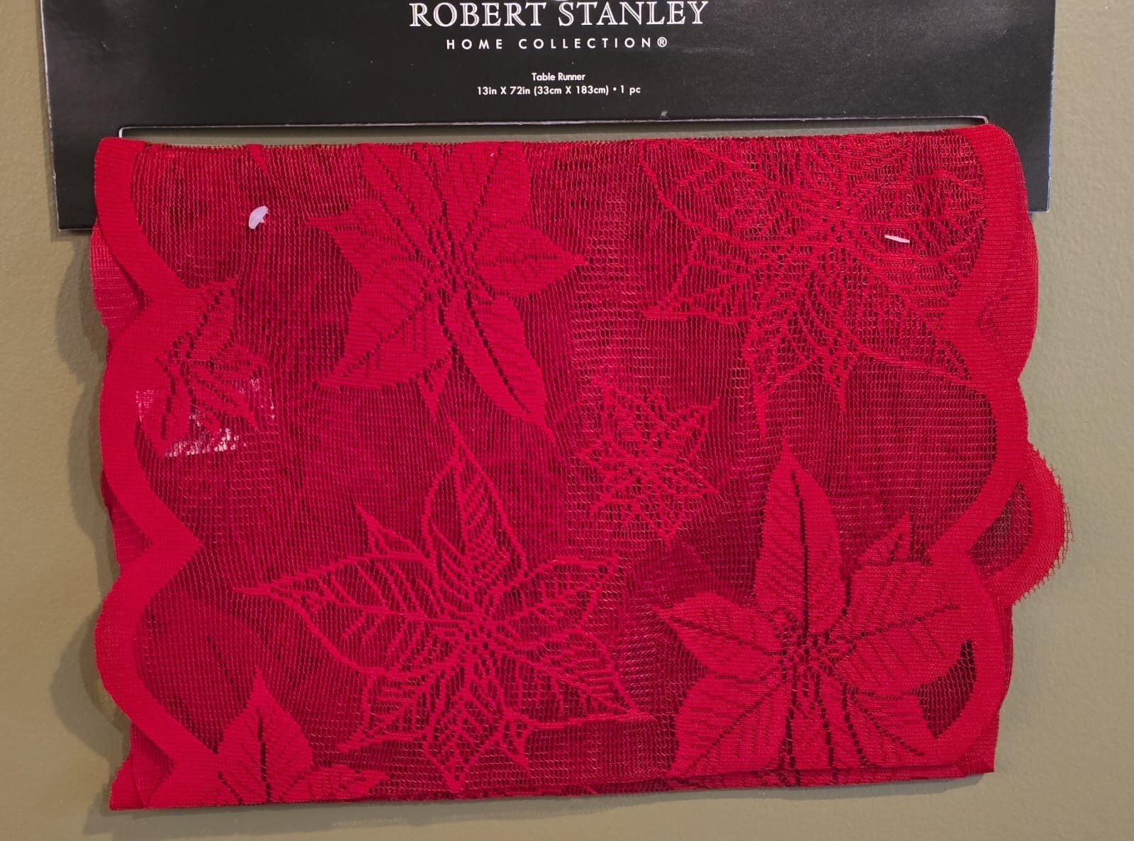 Robert Stanley Home Collection Red Poinsettia Lace Table Runner 13 x 72