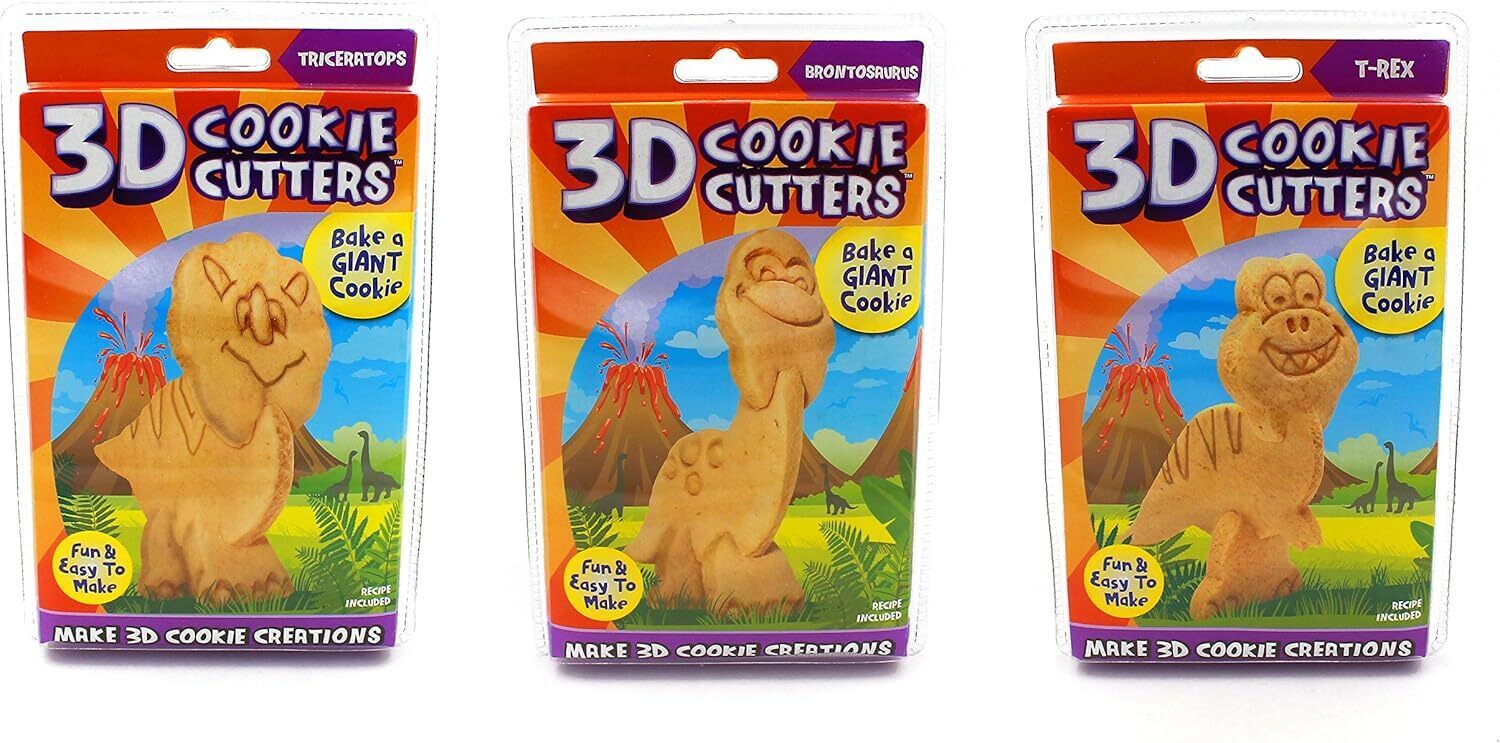 Just For Laughs 3D Cookie Cutters Dinosaurs 3-pk Triceratops, Brontosaurus,T-Rex