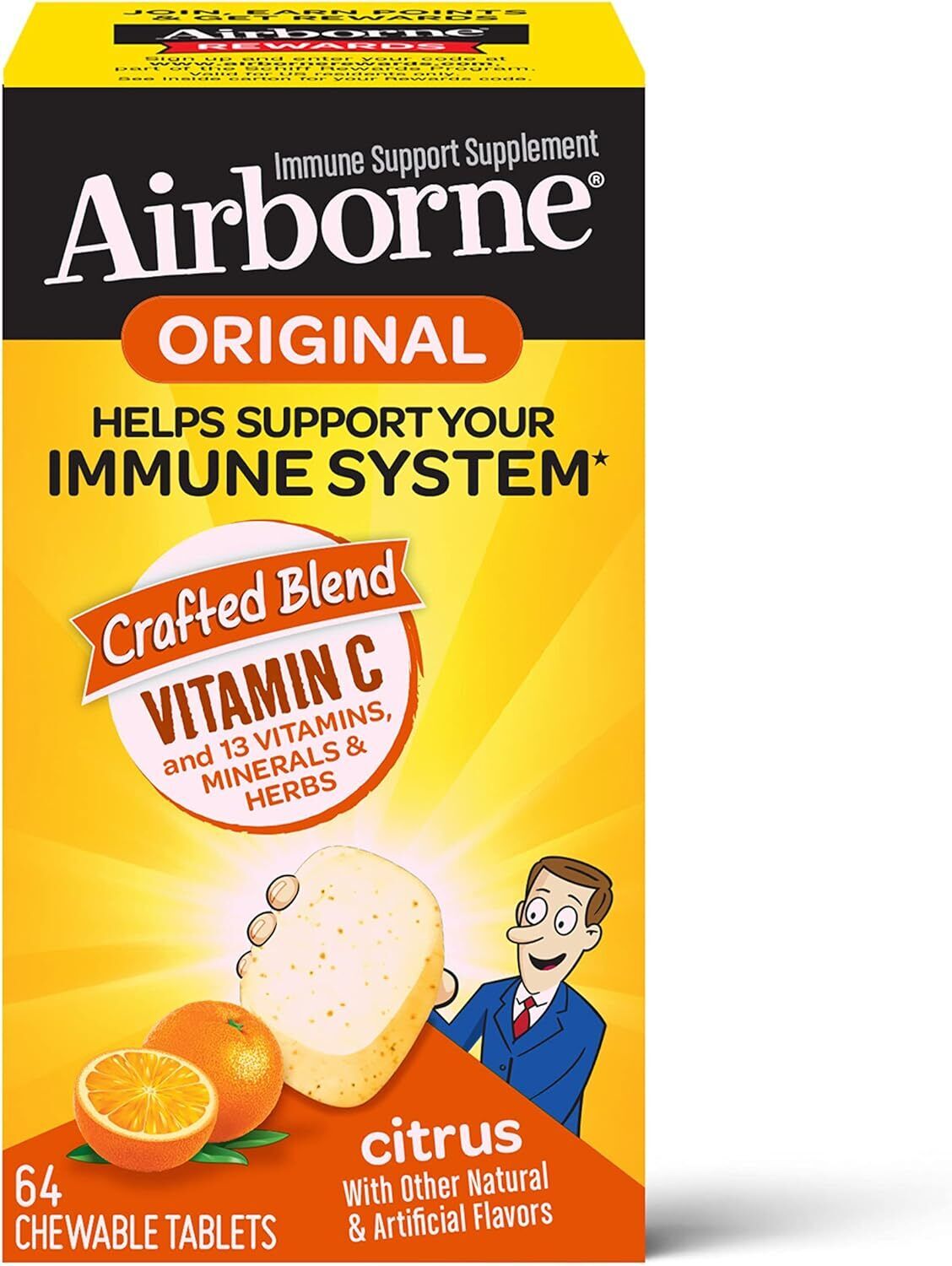 Airborne Vitamin C 1000mg (per serving) - Citrus Chewable Tablets 64 count
