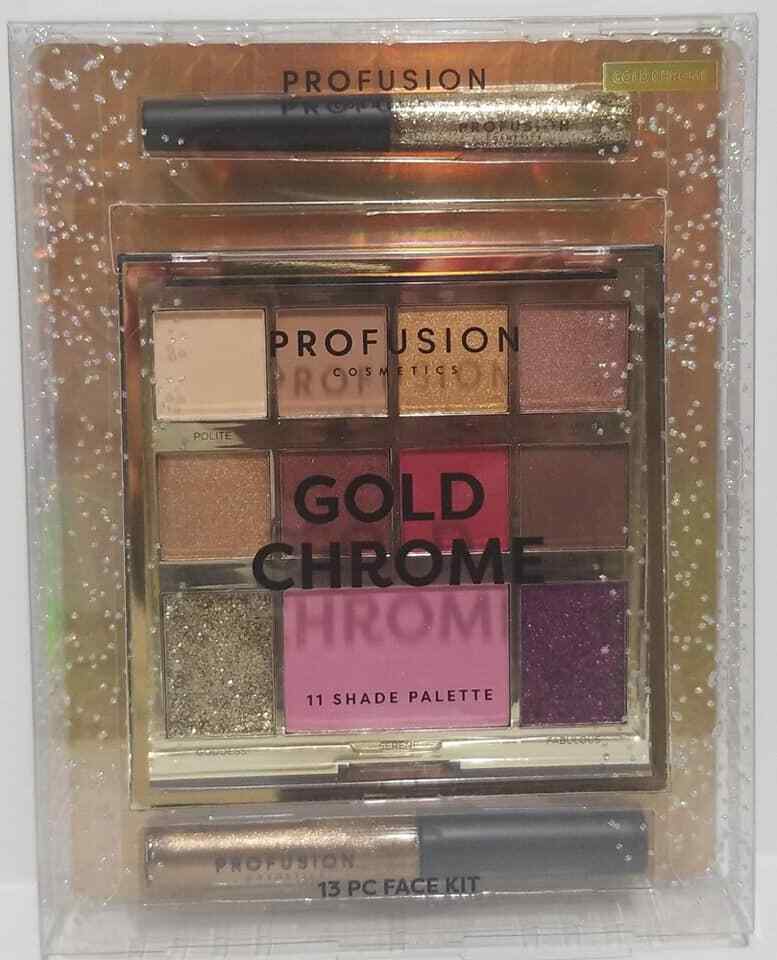 Profusion Cosmetics Gold Chrome 11 Shade Palette 13 PC Face Kit