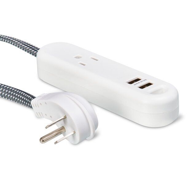 onn. Extension Cord Surge Protector with 1 AC Outlet and 2 USB Ports, 6ft Cord