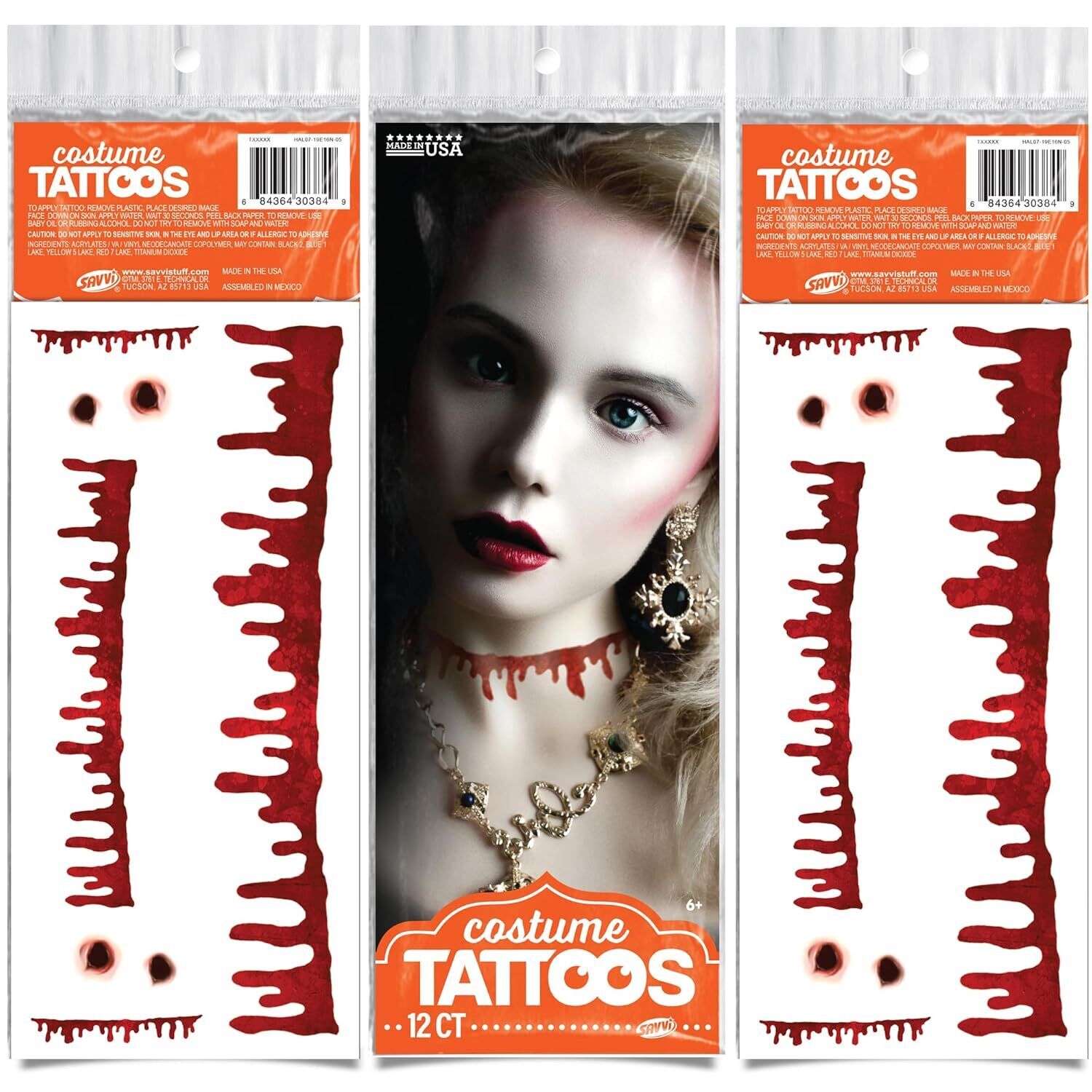 Savvi Halloween Temporary Tattoos - 3D Scar Stitches Hyper-Realistic, Waterproof