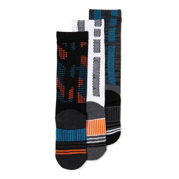 Athletic Works Boys Crew Socks, 3-Pack Black Size M
