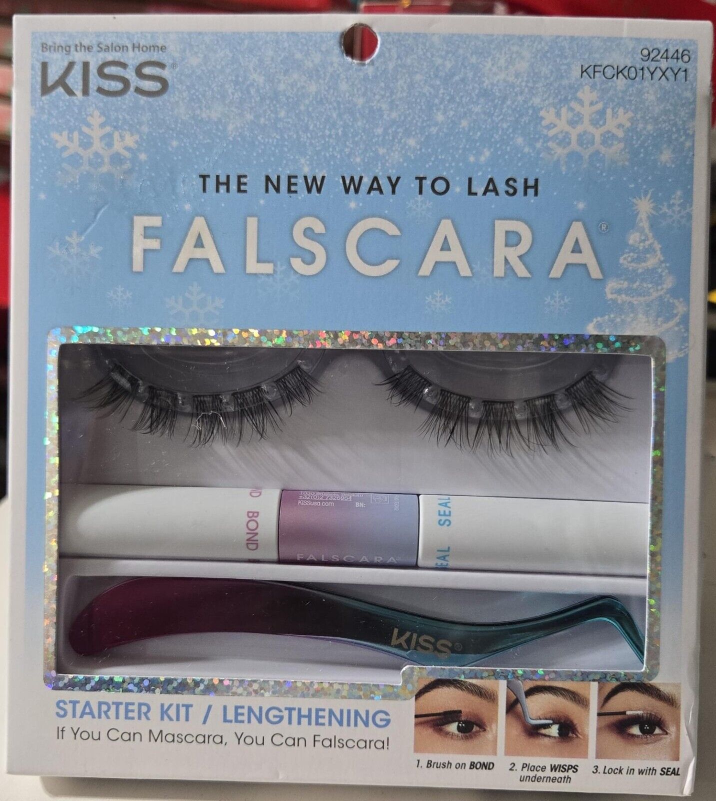 KISS Falscara Holiday DIY Eyelash Extensions Starter Kit, Lengthening Wisps,12ct