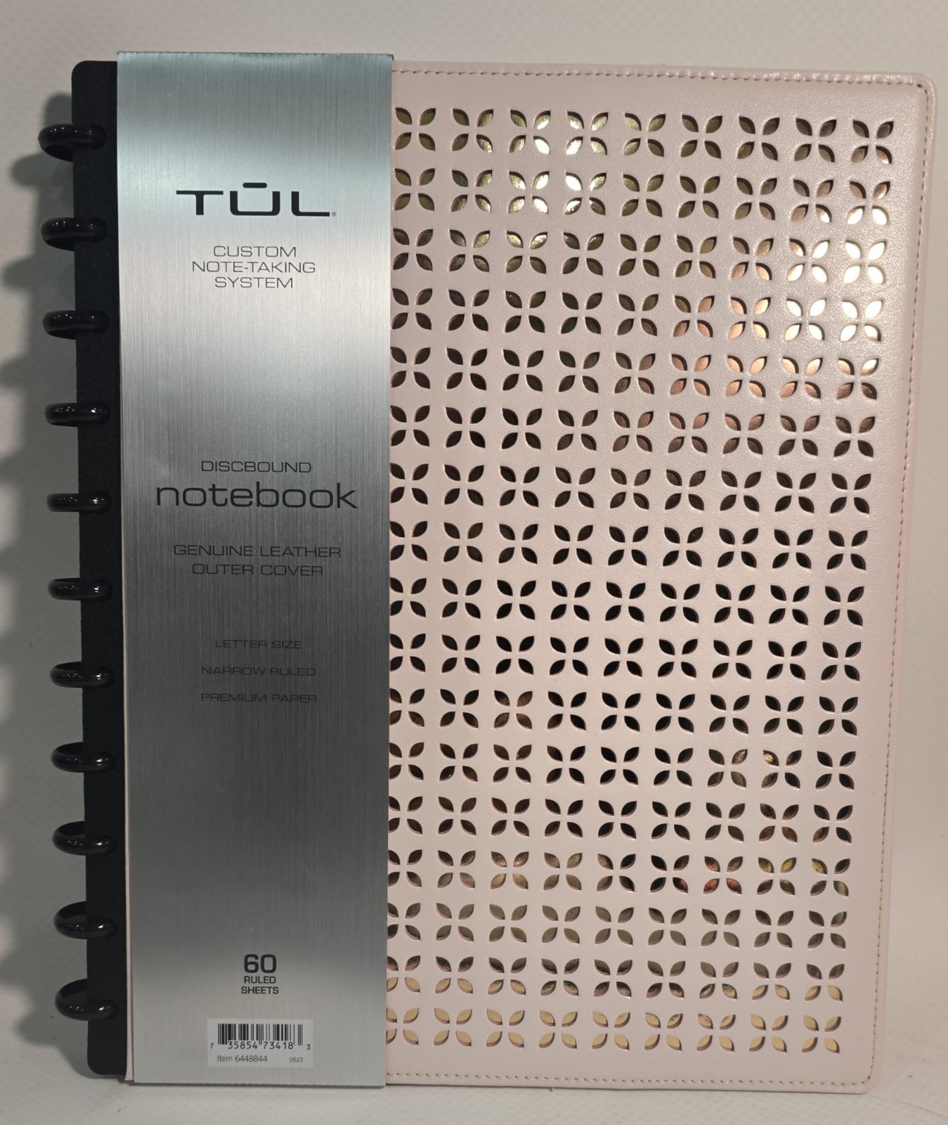 TULÂ® Discbound Notebook With Die-Cut Leather Cover, 60 Sheets, Pink/Rose Gold