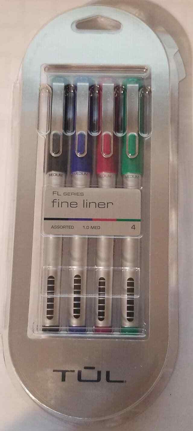 TuL Fine Liner Felt-Tip Pens, Fine Point, 1.0 mm, Assorted Inks, 4 Pack