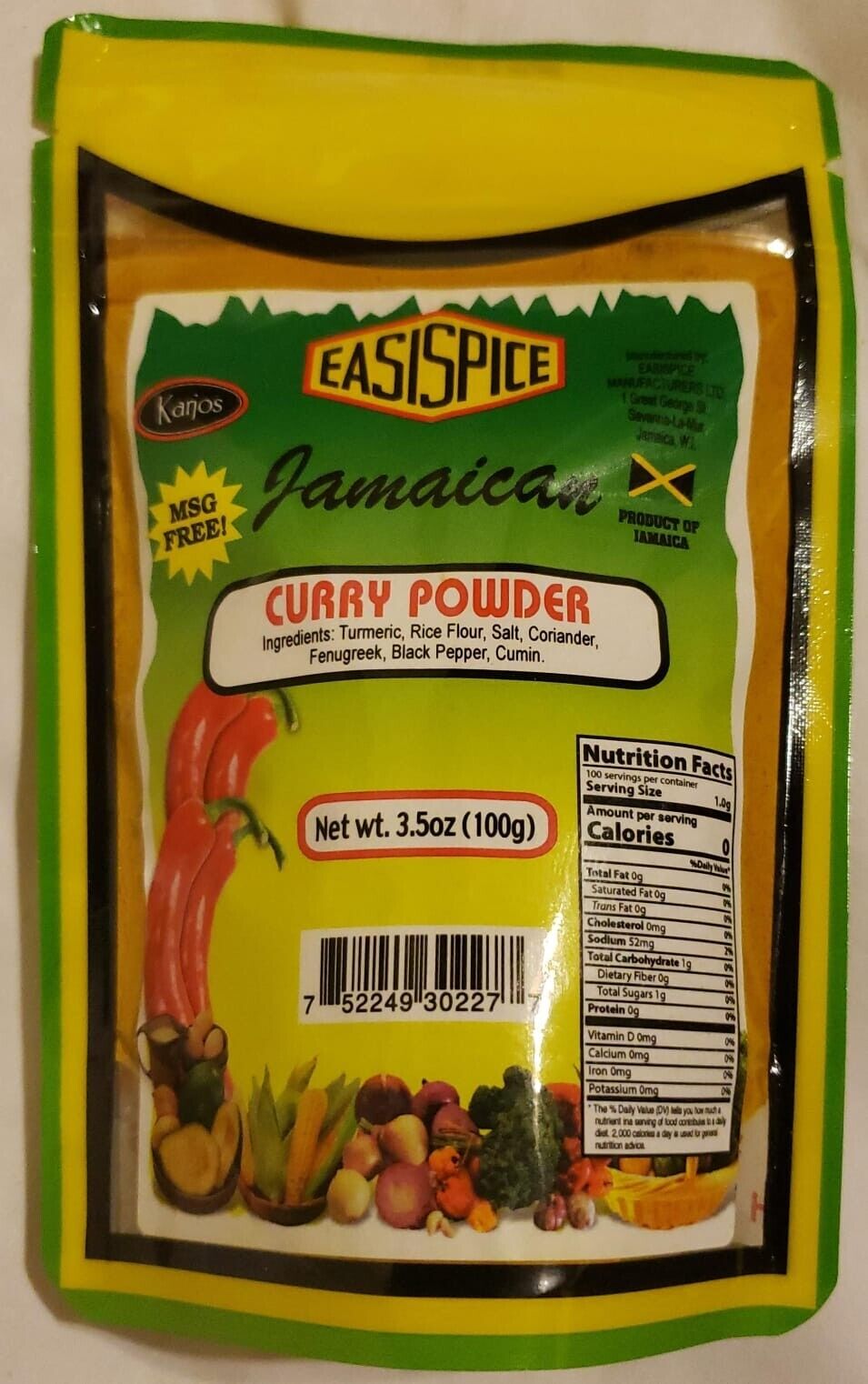Karjos Easispice Jamaican Curry Powder, 3.5oz(100g)