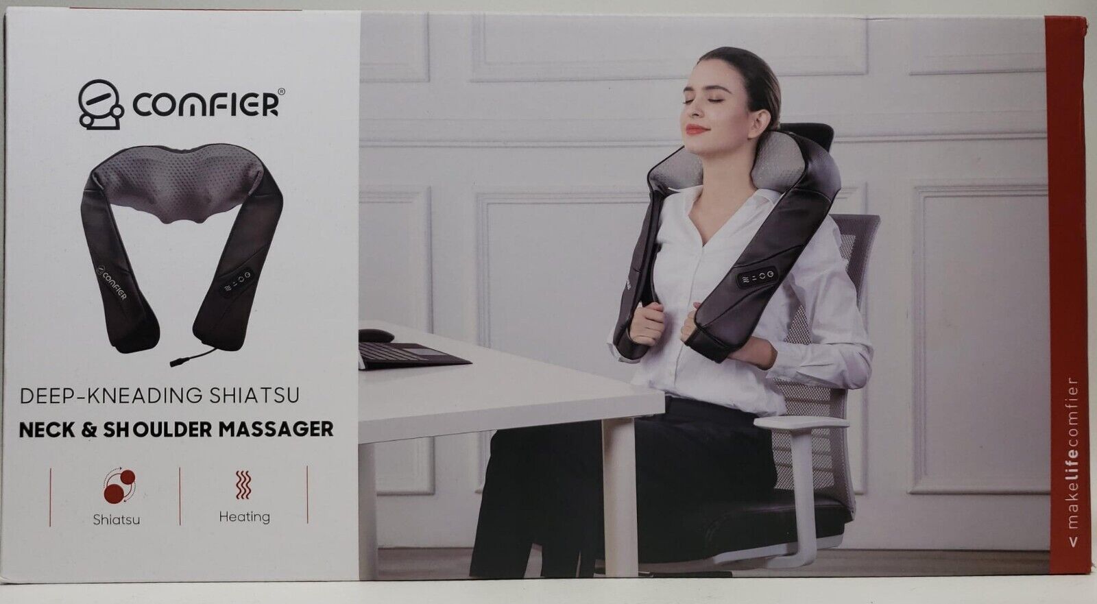 Comfier Hand Grip Shiatsu & Deep-Kneading Massager For Neck And Back With Heat