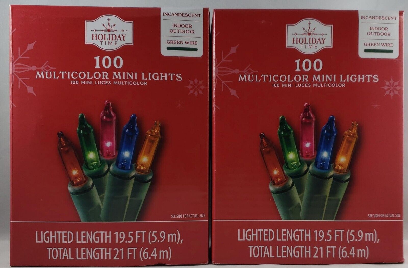 Lot of 2 Holiday Time Multicolor Mini Light Set Green Wire 100 Count 19.5' ft