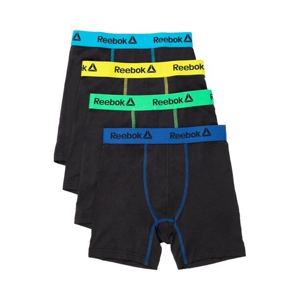 Reebok Boys' Boxer Briefs Underwear, 4-Pack,Black Size M(8/10)