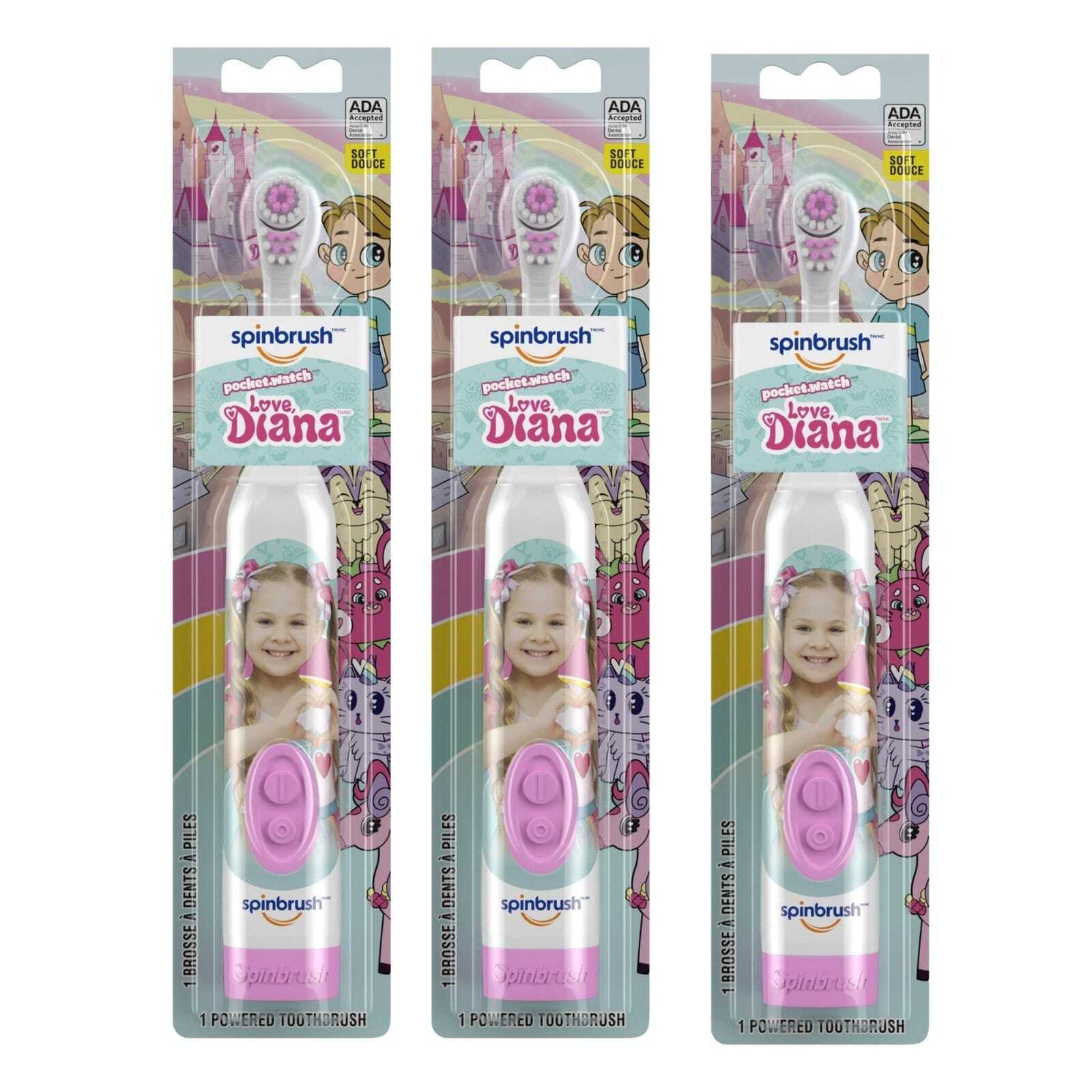 Love, Diana Spinbrush Kids Toothbrush, Battery-Powered Electric Toothbrush, Soft