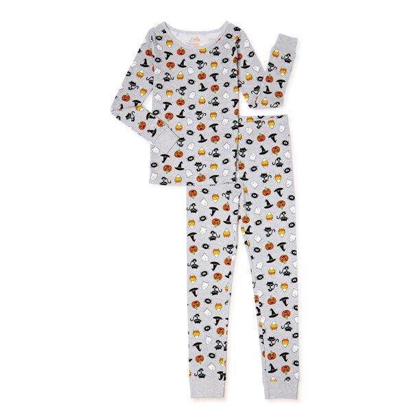 Way to Celebrate Girls 2 Piece Halloween Pajama Sleep Set, Grey Size 5
