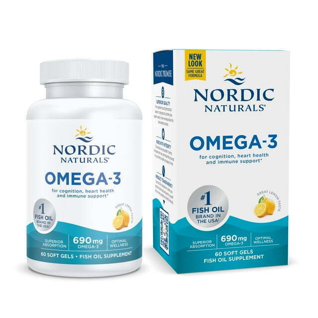 Nordic Naturals Omega-3 Fish Oil Softgels, 690 mg, Lemon Flavor, Heart & Brain