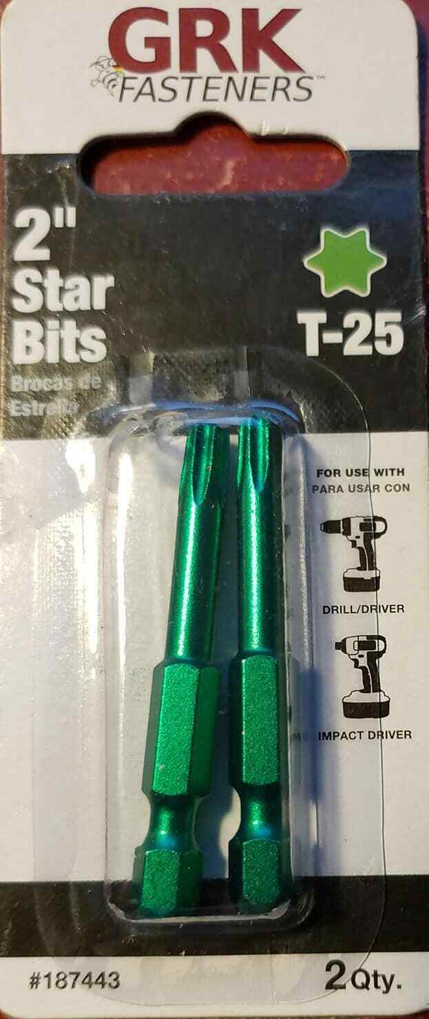 GRK CARD25-2 Carded T-25 2-Inch Bits, 2 Bits per Card, Green Peg G-1