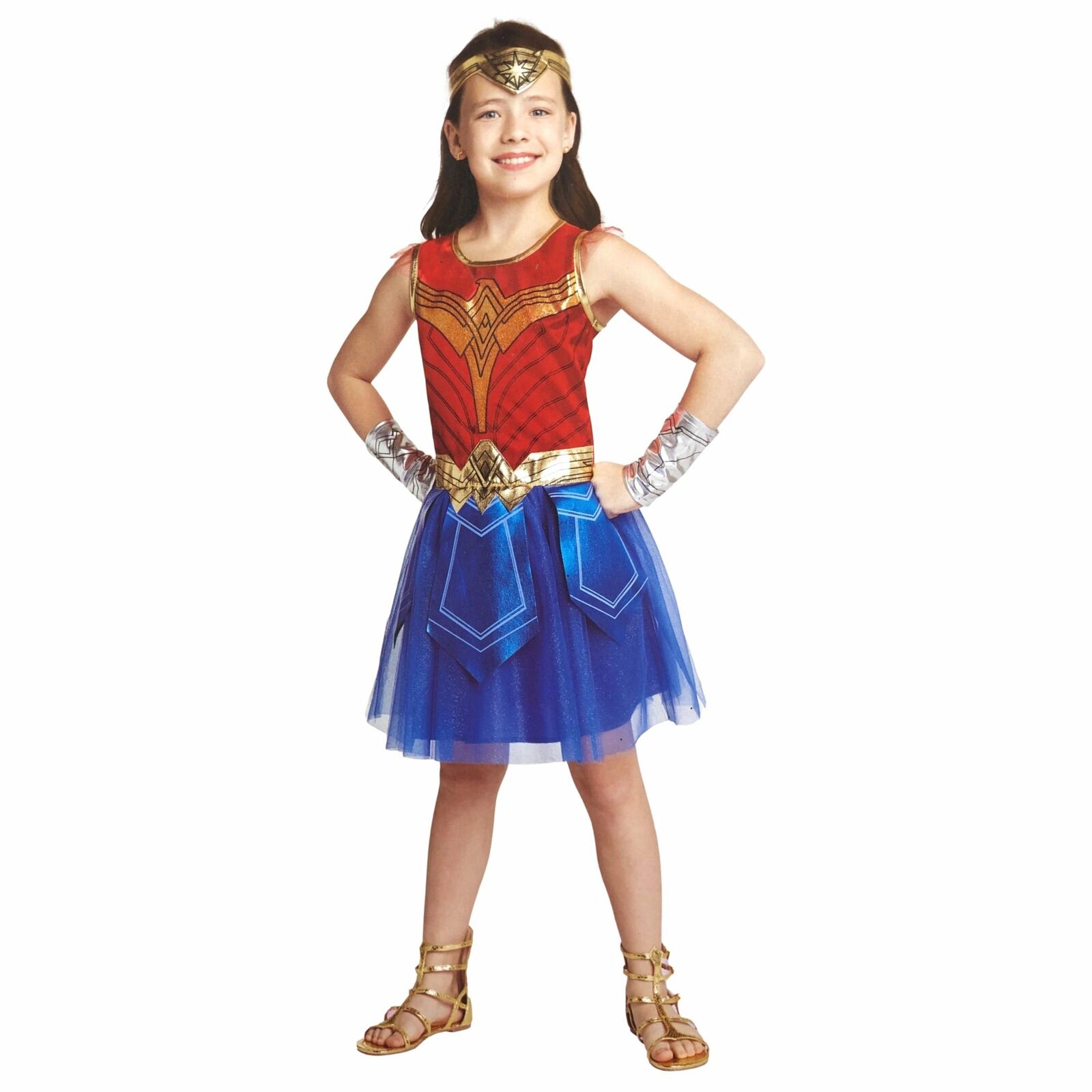 DC Comics Girls Wonder Woman Costume Dress Headband & Cuffs Size M 8-10