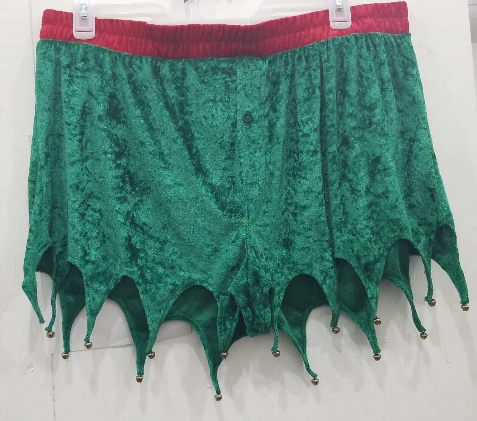 Max Deco Men's Green Velvet Elf Boxer Shorts with Jingle Bells Size 2XL(44-46)