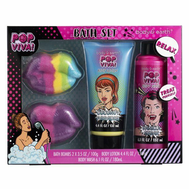 Body & Earth Pop Viva 4PC Bath Set, Lip