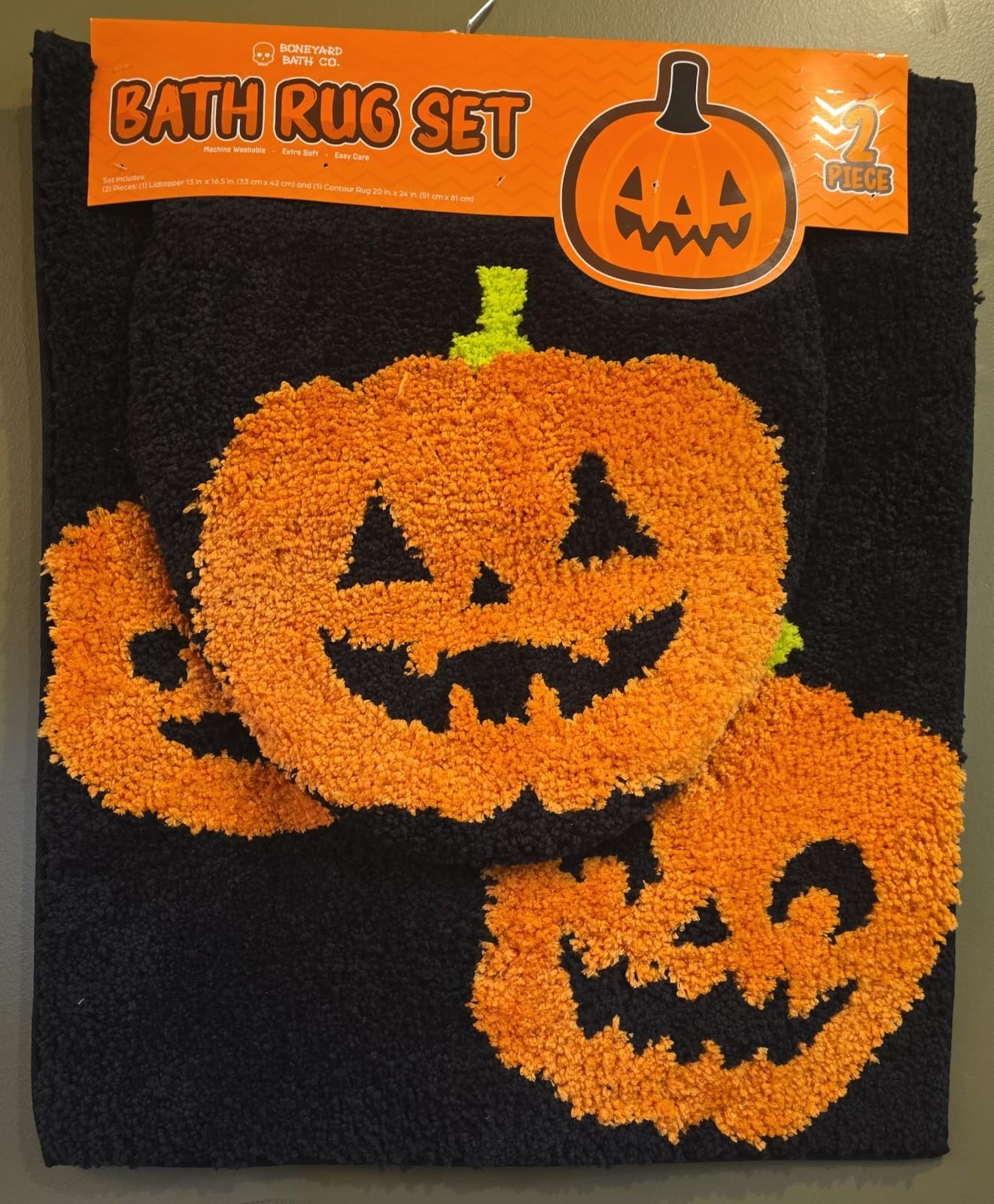 Boneyard Bath Co. Jack -O'-Lantern 2PC Halloween Bath Rug Set