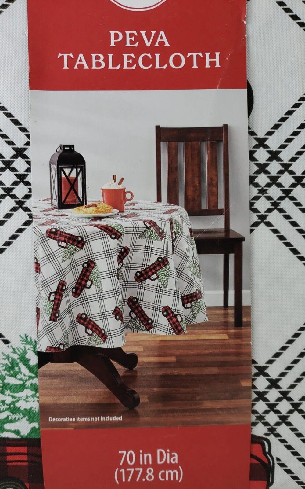Holiday Time Plaid Truck PEVA Christmas Holiday Tablecloth 70