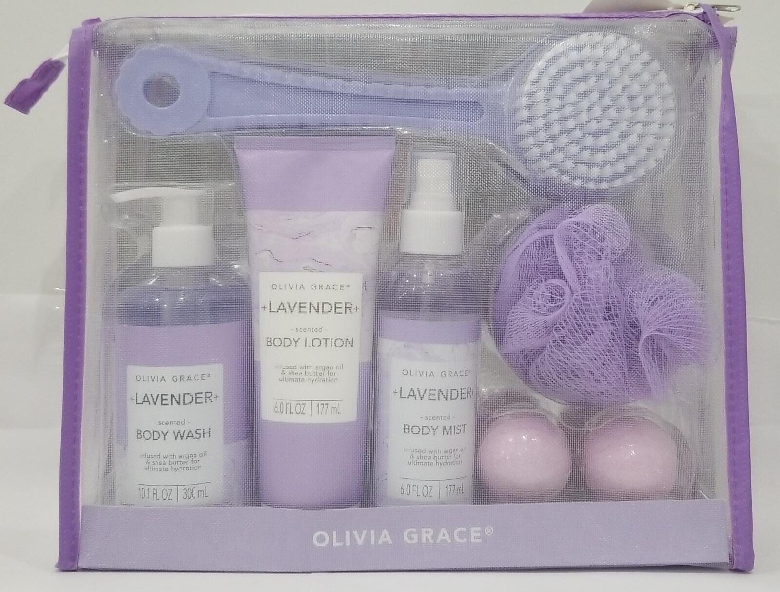 Olivia Grace Lavender Mesh Bag Body Care 8 Piece Set For Women