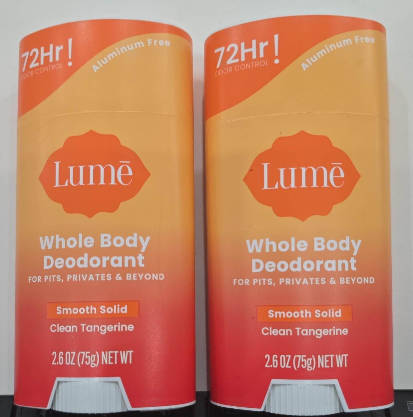 Lot Of 2 Lume Women's Whole Body Deodorant Smooth Solid Clean Tangerine 2.6oz