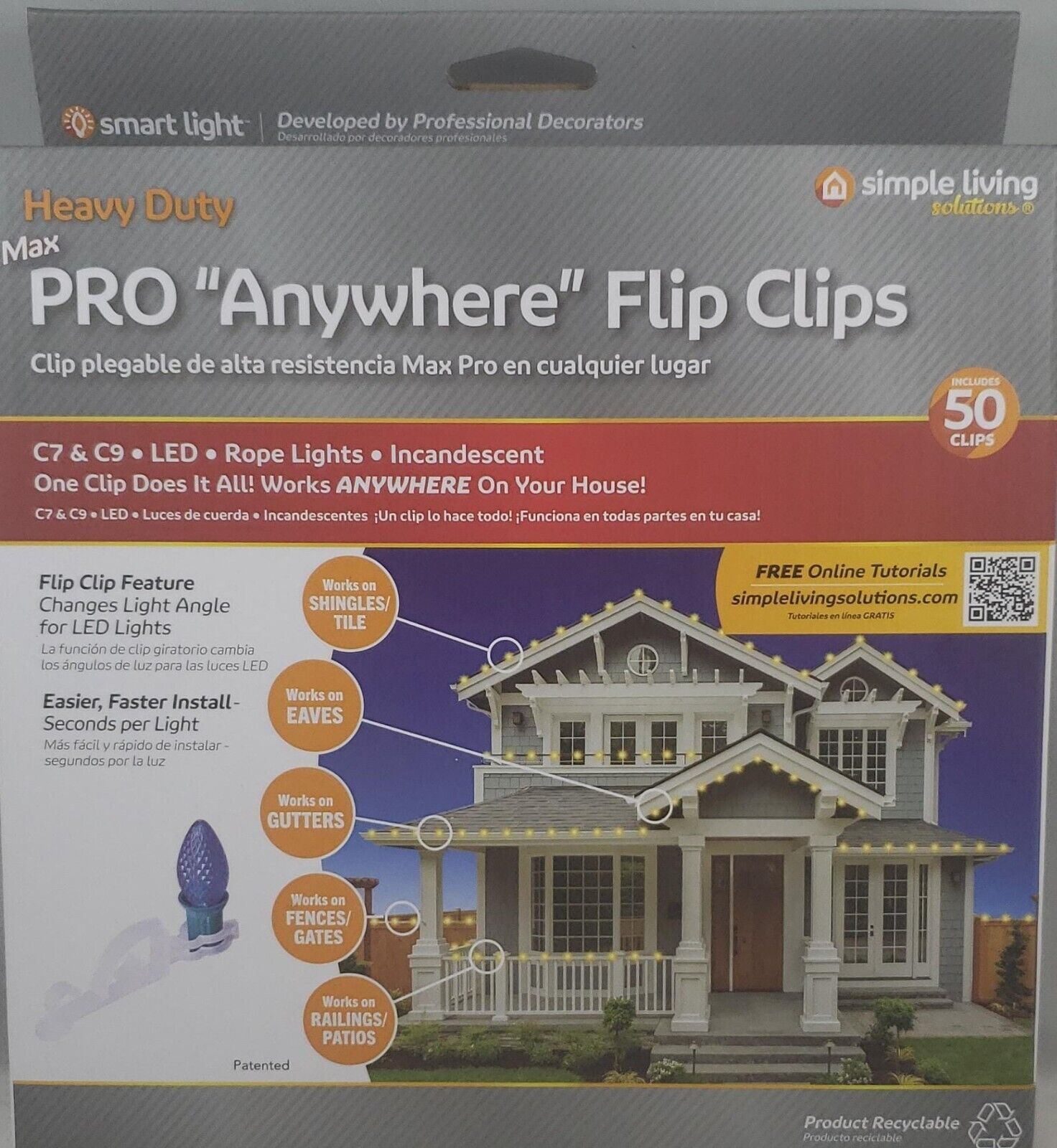 Simple Living Solution's Max Pro Anywhere Seasonal Light Strand Flip Clips 50 Ct