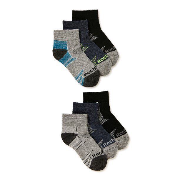 Reebok Kids Boy's Pro Series Terry Quarter Socks, 6 Pack Assorted Size 10.5