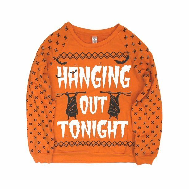 Celebrate Womens Hanging Out Tonight Light Bat Halloween Sweatshirt S/CH (3-5)